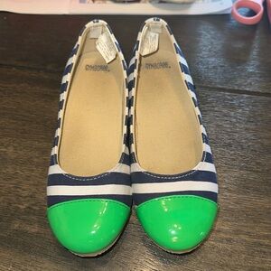 Gymboree Girls Wedge Striped Shoes Navy, White & Green size 12 Super Adorable